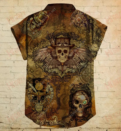 Skull Steampunk Short Hawaiian Shirt Ocean Hawaiian T Shirts Hawaiian Crazy Shirts Hawaiian Shirts For Women, Hawaiian Shirt Gift, Christmas Gift