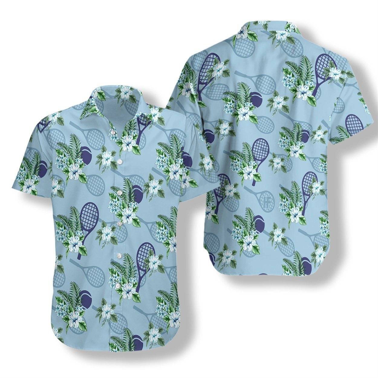 Tropical Tennis 5 On Blue Background Design Hawaiian Shirt, Hawaiian Shirt Gift, Christmas Gift
