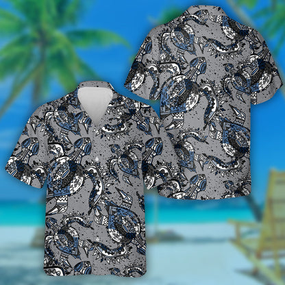 Colorful Abstract Cute Turtle On Grey Hawaiian Shirt, Hawaiian For Gift