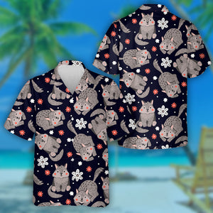 Little Wolfs And Flowers On Black Hawaiian Shirt, Hawaiian For Gift