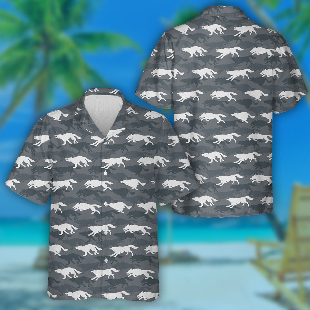 Running Wolf On Gray Background Fans Of Hunting Hawaiian Shirt, Hawaiian Shirt Gift, Christmas Gift
