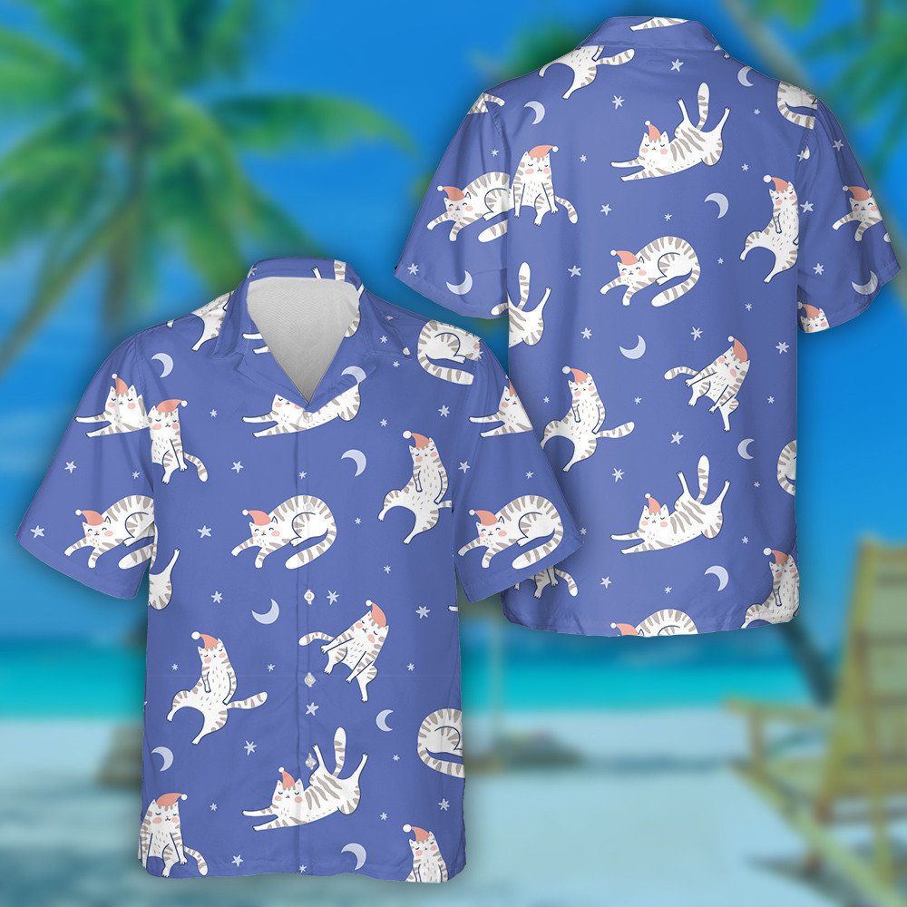 Sleeping Cats In The Blue Night Starry Sky Hawaiian Shirt, Hawaiian Shirt Gift, Christmas Gift