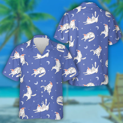 Sleeping Cats In The Blue Night Starry Sky Hawaiian Shirt, Hawaiian Shirt Gift, Christmas Gift