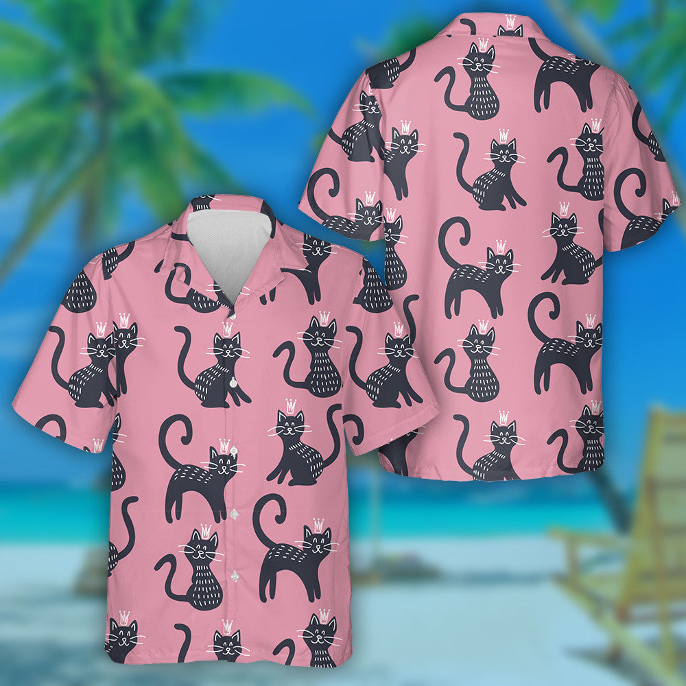 Cute Cats In A Crown On Pink Hawaiian Shirt,Hawaiian Shirt Gift, Christmas Gift