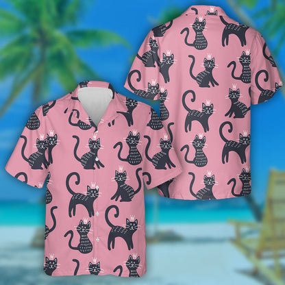 Cute Cats In A Crown On Pink Hawaiian Shirt,Hawaiian Shirt Gift, Christmas Gift