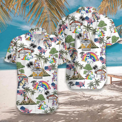 Unicorn American Flag On White Background Pattern Hawaiian Shirt, Hawaiian Shirt Gift, Christmas Gift