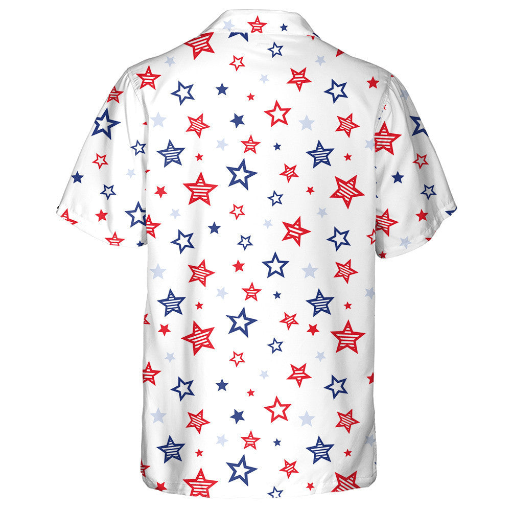 Sparkling Red Blue Stars White Background Hawaiian Shirt,Hawaiian Shirt Gift, Christmas Gift