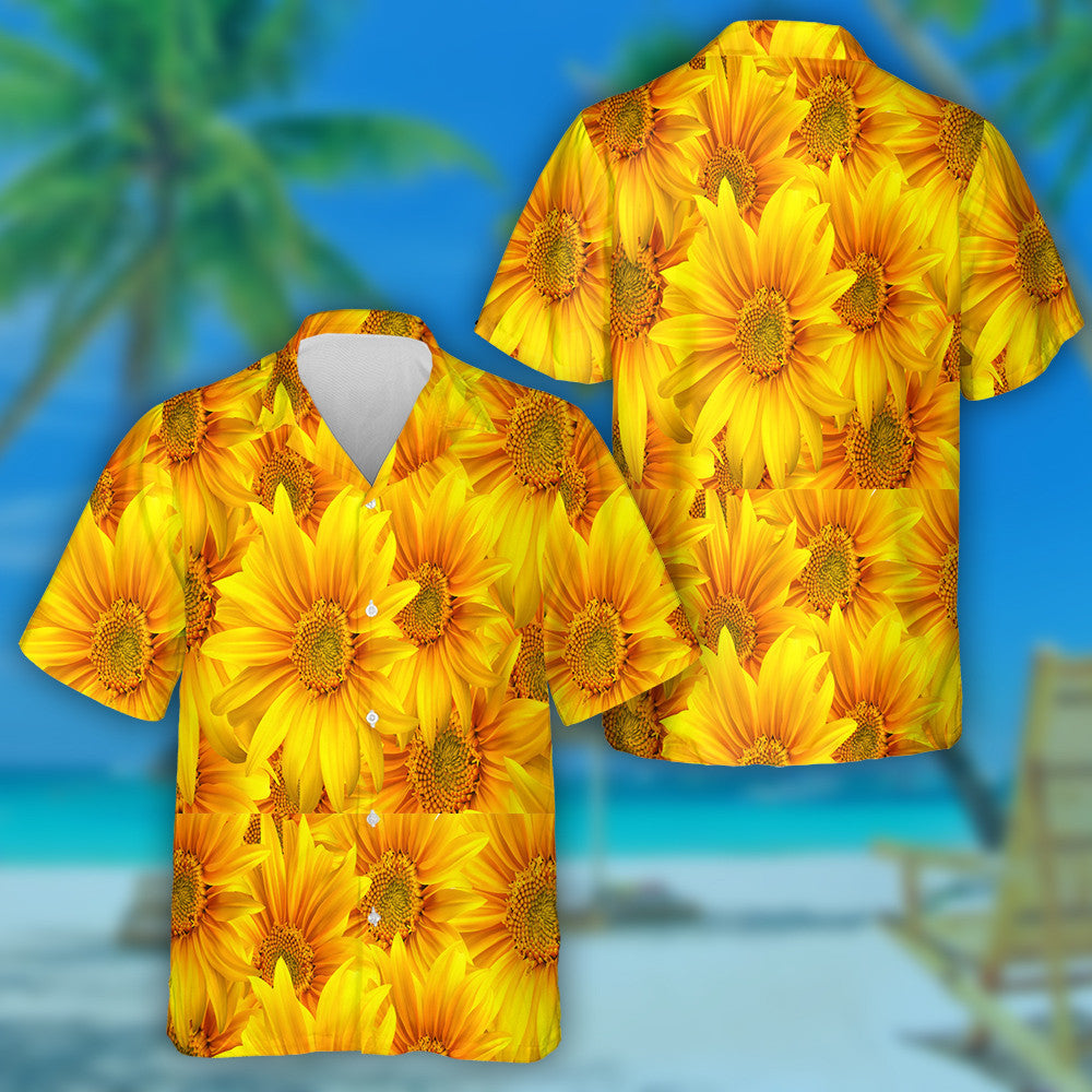 Realistic Sunflower Flower In Motion Theme Hawaiian Shirt,Hawaiian Shirt Gift, Christmas Gift