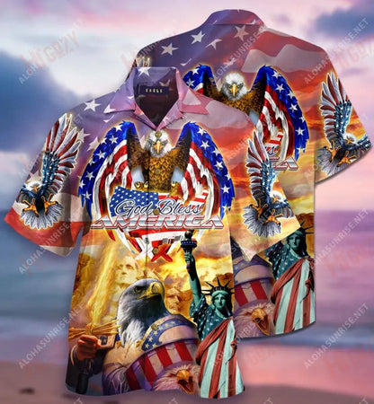 Eagle Patriotic God Bless America Short Hawaiian Shirt Vacation Short Sleeve Custom Hawaiian Shirts Hawaiian Shirts For Women, Hawaiian Shirt Gift, Christmas Gift
