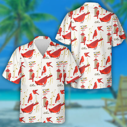 Red Cardinal Bird Cartoon Cute Minimal Style Hawaiian Shirt, Hawaiian Shirt Gift, Christmas Gift