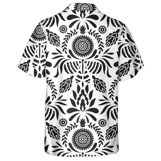 Theme Mexican Black White With Butterflies And Flowers Hawaiian Shirt, Hawaiian Shirt Gift, Christmas Gift