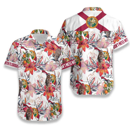 Florida Panther And Orange Blossom Design Hawaiian Shirt,Hawaiian Shirt Gift, Christmas Gift