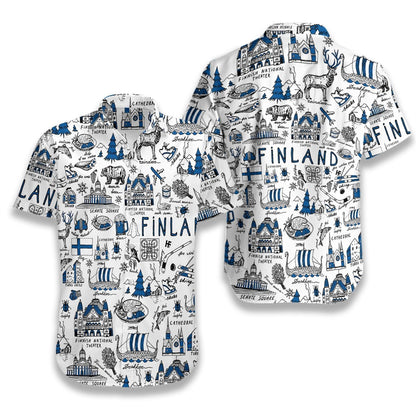 Navy And White Design Hawaiian Shirt I Love Finland Doodle, Hawaiian Shirt Gift, Christmas Gift