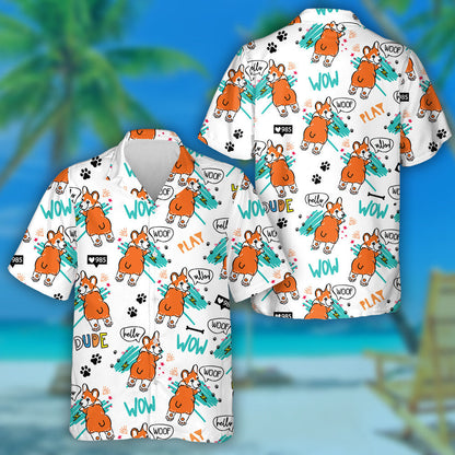 Cartoon Corgi Dog Design Isolated Background Hawaiian Shirt, Hawaiian Shirt Gift, Christmas Gift