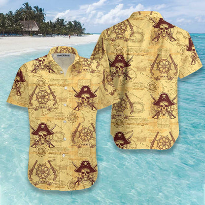 Special Skull Pirates Of The Ancient Sea Map Hawaiian Shirt, Hawaiian Shirt Gift, Christmas Gift
