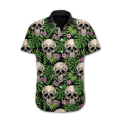 Cool Skull Tropical Leaves Design Hawaiian Shirt,Hawaiian Shirt Gift, Christmas Gift