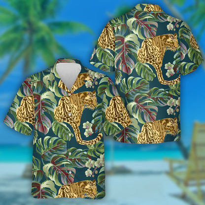 Modern Abstract Leopard With Monstera And Orchid Leaves Hawaiian Shirt, Hawaiian Shirt Gift, Christmas Gift