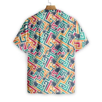 Cat In Colorful Maze Pattern Lovely Design Hawaiian Shirt, Hawaiian Shirt Gift, Christmas Gift