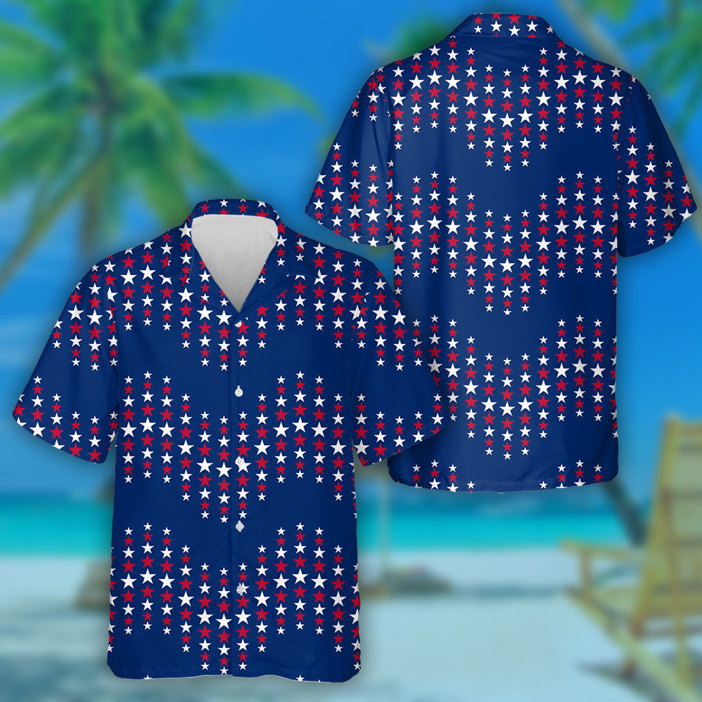 Wavy Ornament With Stars In Traditional American Colors Hawaiian Shirt, Hawaiian Shirt Gift, Christmas Gift