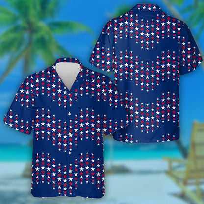 Wavy Ornament With Stars In Traditional American Colors Hawaiian Shirt, Hawaiian Shirt Gift, Christmas Gift