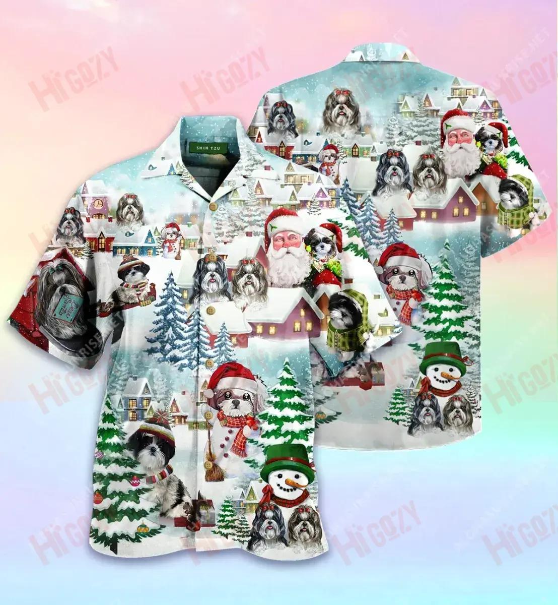 We Shih Tzu A Merry Christmas Unisex Hawaiian Shirt Hobbies Short Sleeve Custom Hawaiian Shirts Hawaiian Shirts For Women, Hawaiian Shirt Gift, Christmas Gift