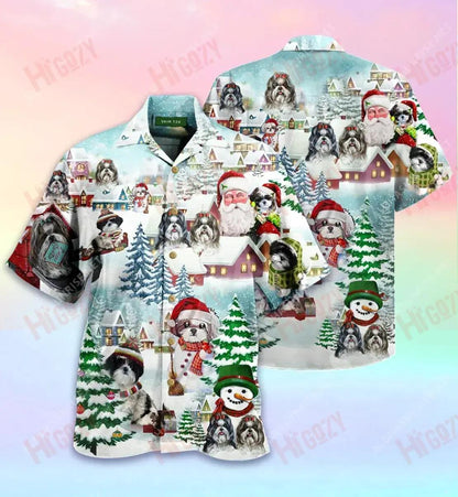 We Shih Tzu A Merry Christmas Unisex Hawaiian Shirt Hobbies Short Sleeve Custom Hawaiian Shirts Hawaiian Shirts For Women, Hawaiian Shirt Gift, Christmas Gift