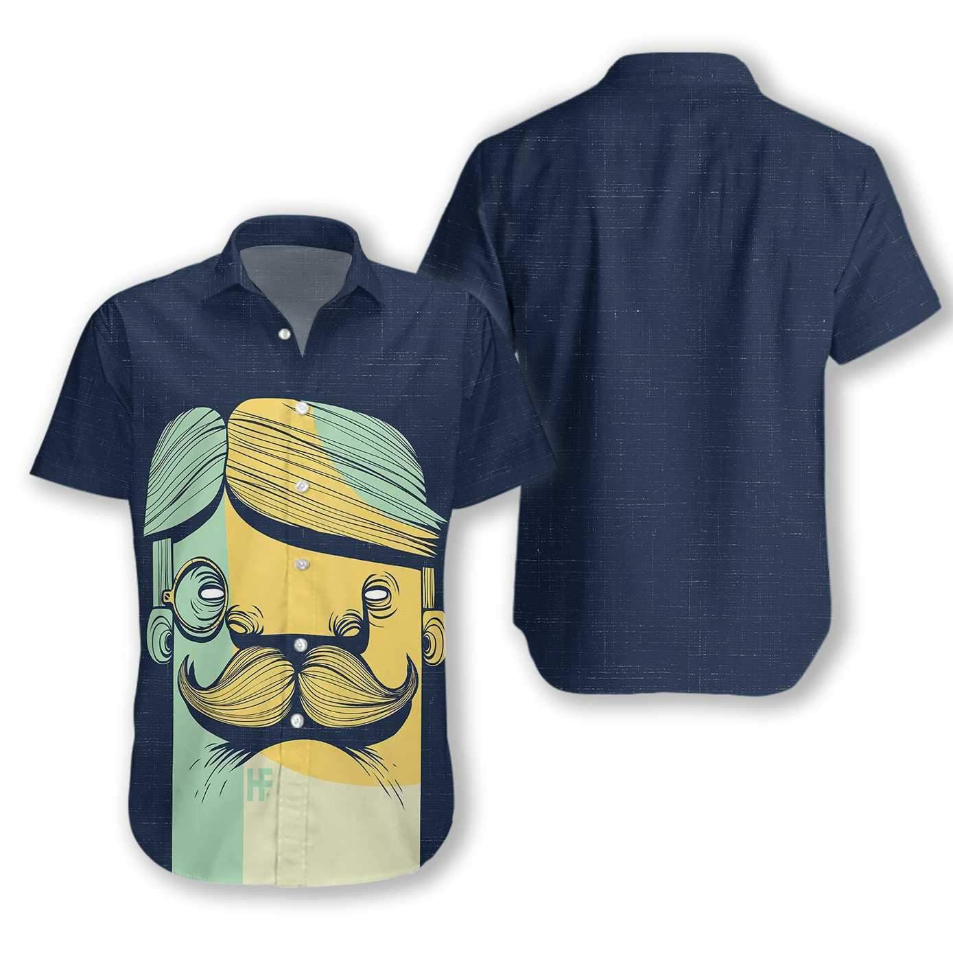The Mustache Funny Face Dark Blue Theme Hawaiian shirt, Hawaiian Shirt Gift, Christmas Gift