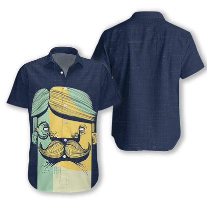 The Mustache Funny Face Dark Blue Theme Hawaiian shirt, Hawaiian Shirt Gift, Christmas Gift