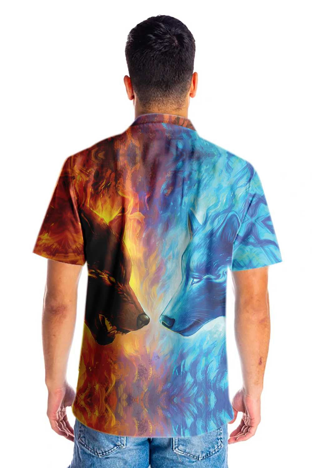 Legend Ice And Fire Wolf Hawaiian Shirt, Hawaiian Shirt Gift, Christmas Gift