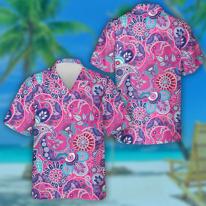 Pink Theme Paisley Backdrop With Stylized Flowers Design Hawaiian Shirt, Hawaiian Shirt Gift, Christmas Gift