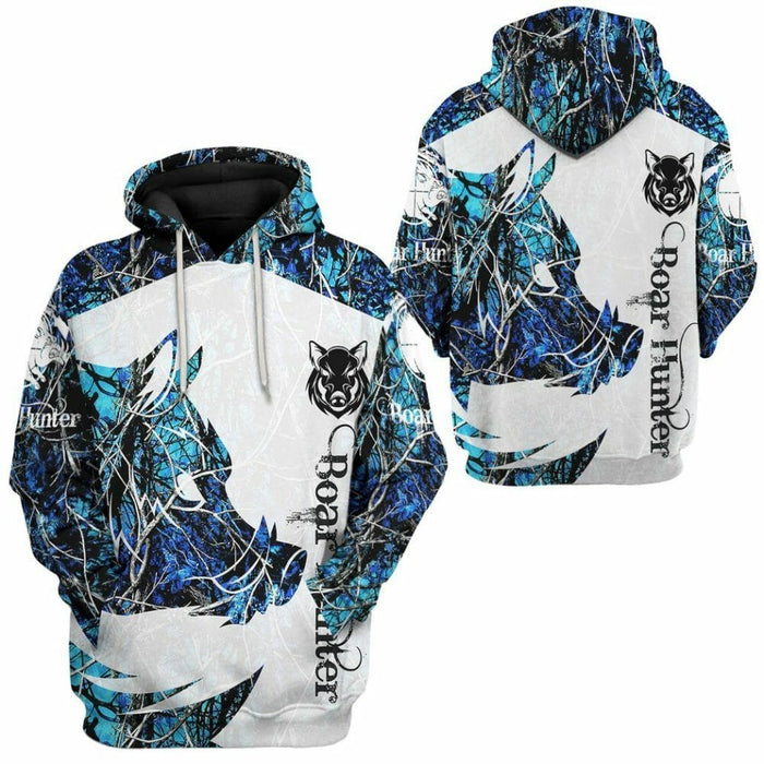 3D Boar Hunter Blue Custom Tshirt Hoodie Apparel