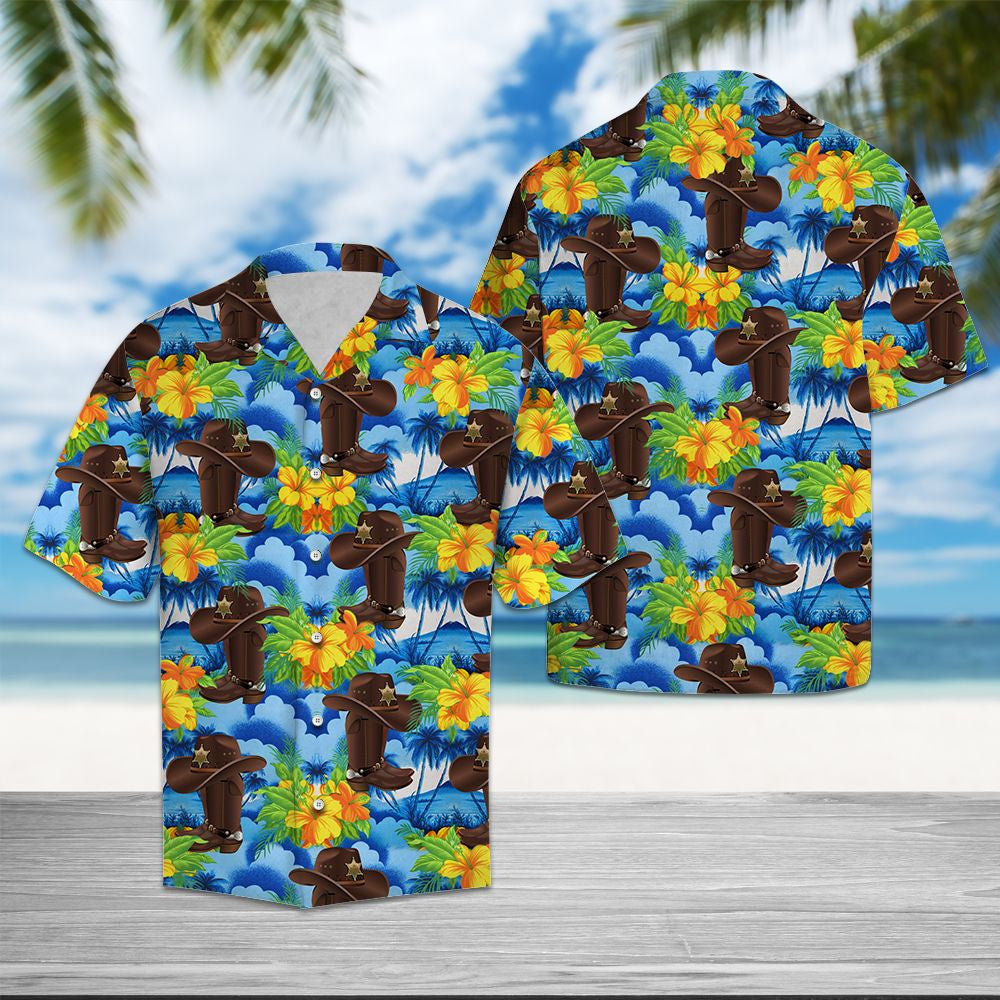 Cowboy Boots And Hat In Tropical Forest Hawaiian Shirt, Hawaiian Shirt Gift, Christmas Gift
