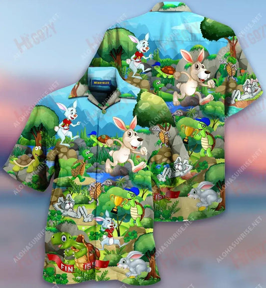 Race Between The Arrogant And The Hard-Working Short Sleeve Shirt Vacation Hawaiian T Shirts Hawaiian Crazy Shirts Funny Hawaiian Shirts, Hawaiian Shirt Gift, Christmas Gift