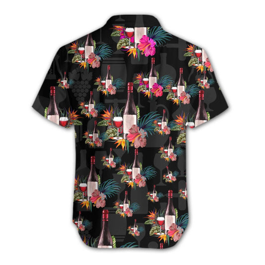 Grape Wine Bottle With Flower Tropical Jungle Pattern Hawaiian Shirt, Hawaiian Shirt Gift, Christmas Gift
