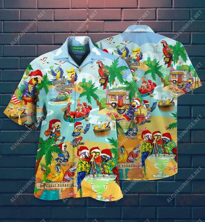 Parrot Paradise On Christmas Island Short Hawaiian Shirt Ocean Hawaiian T Shirts Hawaiian Crazy Shirts Hawaiian Shirts For Men, Hawaiian Shirt Gift, Christmas Gift
