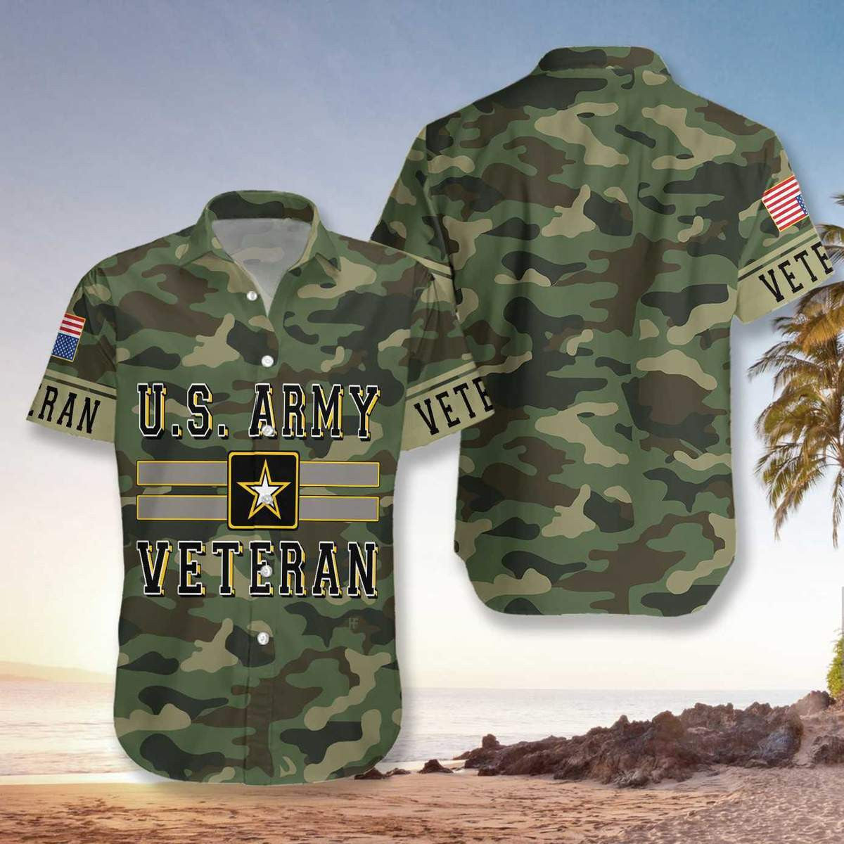 The US Army Veteran Pattern Hawaiian Shirt,Hawaiian Shirt Gift, Christmas Gift