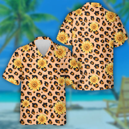 Pastel Colored Skin Of Leopard Spots And Sunflower Hawaiian Shirt, Hawaiian Shirt Gift, Christmas Gift