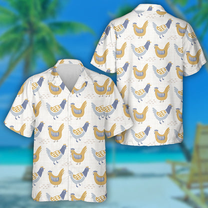 French Farmhouse Chicken Hen On Gray Background Hawaiian Shirt, Hawaiian Shirt Gift, Christmas Gift