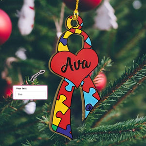 Autism Awareness Ribbon Love Custom Ornament, Christmas Ornament Gift, Christmas Gift, Christmas Decoration