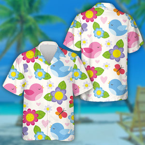 Adorable Bird With Flowers Heart And Butterfly Hawaiian Shirt, Hawaiian Shirt Gift, Christmas Gift