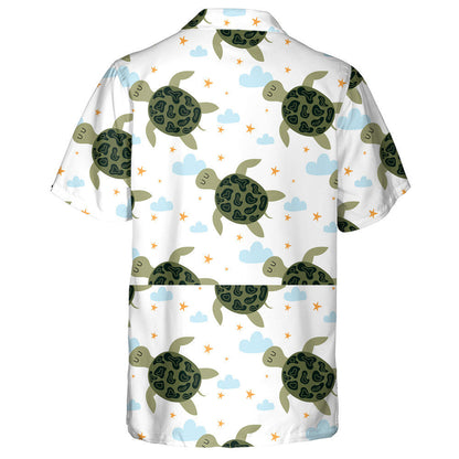 Turtle In Sketch Style On Light Blue Background Hawaiian Shirt, Hawaiian Shirt Gift, Christmas Gift