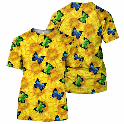 Sunflower Butterflies - 3D All Over Printed Shirt Tshirt Hoodie Apparel