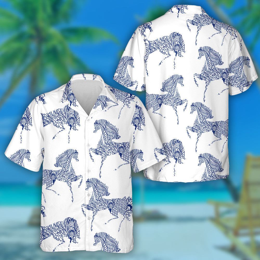 Hand Drawn With Horse And Flora Festive Hawaiian Shirt, Hawaiian Shirt Gift, Christmas Gift