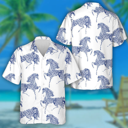 Hand Drawn With Horse And Flora Festive Hawaiian Shirt, Hawaiian Shirt Gift, Christmas Gift