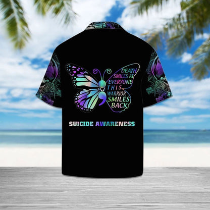 Suicide Prevention Awareness Butterfly And Skull On Black Pattern Hawaiian Shirt, Hawaiian Shirt Gift, Christmas Gift