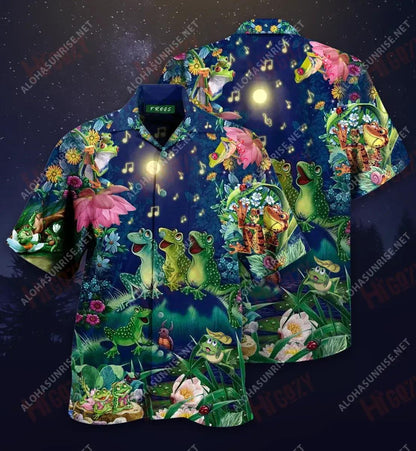 Frogs Sing Christmas Songs Short Hawaiian Shirt Summer Short Sleeve Custom Hawaiian Shirts Funny Hawaiian Shirts, Hawaiian Shirt Gift, Christmas Gift