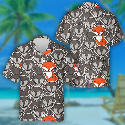 Grey Wolfs And Only One Fox Hawaiian Shirt,Hawaiian Shirt Gift, Christmas Gift