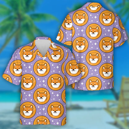 Cartoon Shiba Inu Dog On Coin Isolated Background Hawaiian Shirt, Hawaiian Shirt Gift, Christmas Gift
