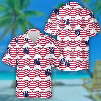 Independence Day Of America Flag On Heart Shapes Pattern Hawaiian Shirt, Hawaiian Shirt Gift, Christmas Gift