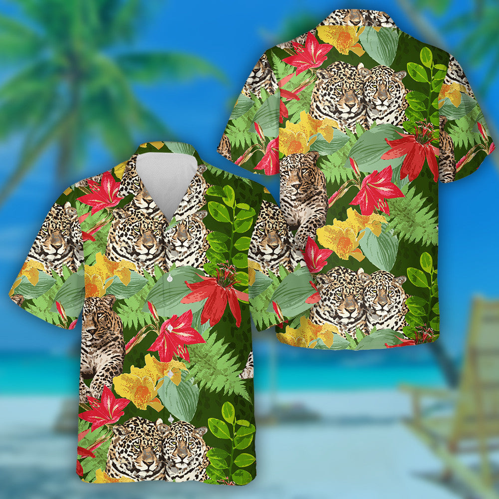 Leopard And Flowers On Green In Vintage Style Hawaiian Shirt, Hawaiian Shirt Gift, Christmas Gift